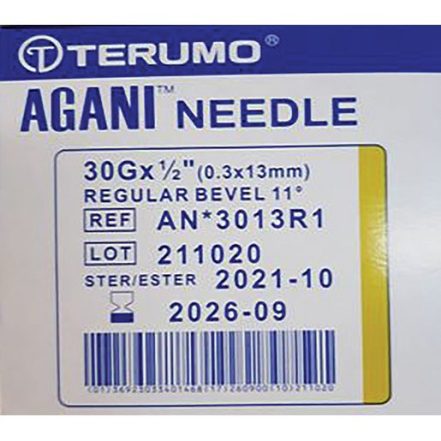 Needle Hypodermic 30g x 13mm (100) (Terumo)